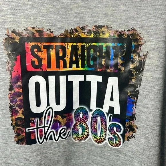 Straight Outta the 80’s Leopard Print Crewneck Sweatshirt Size Large Gray - Picture 3 of 7